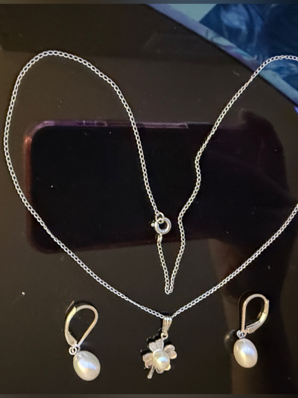 Michael Anthony Sterling Silver Natural Pearl Clover Necklace and earrings